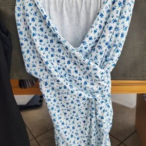 Floral Blue and White Wrap Dress